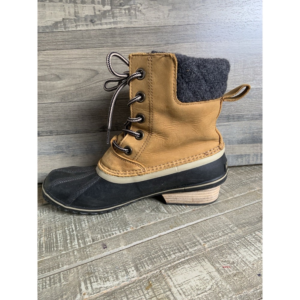 Sorel Slimpack Lace II Duck Boots Womens 9 NL2348-286 Elk Black Unique Heel - Picture 6 of 8